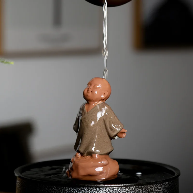 Ceramic Small Monk Car Decorations, Chinese Zen Purple Clay Sand, Lovely Tea Pet, Fengshui Zen Buddha Meditation