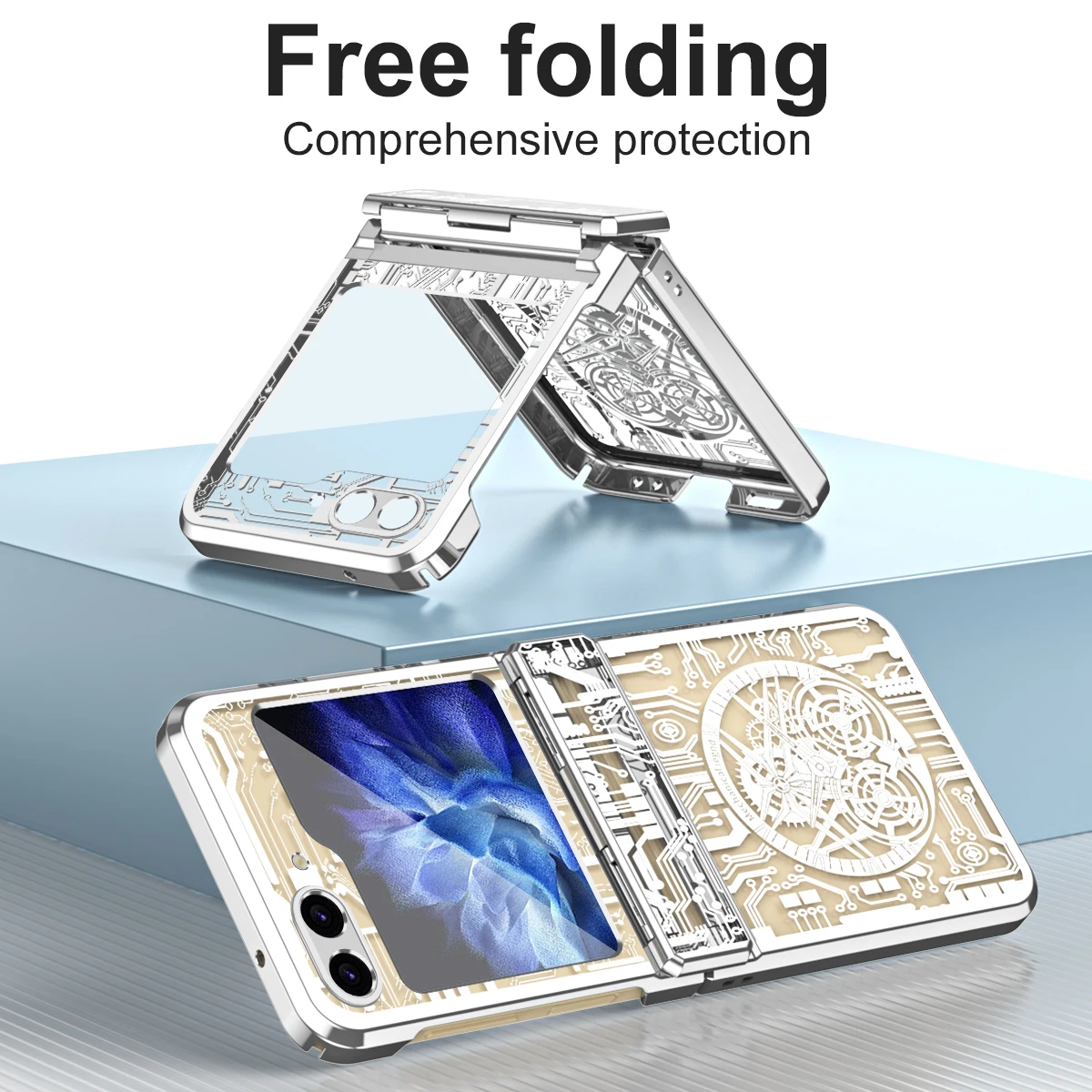 For Samsung Galaxy Z Flip 6 5 4 3 Case Fashion Transparent Electroplating Folding Hinge Shockproof Protection Hard PC Back Cover