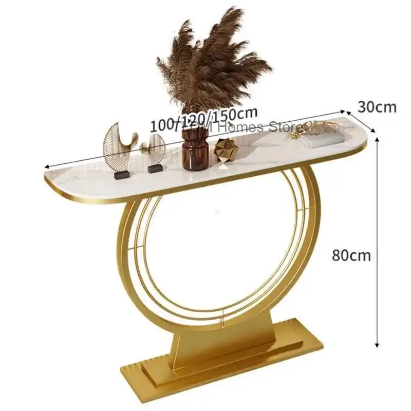 European luxury porch table living room furniture iron leisure sofa tables entry porch slate semicircle console tables A