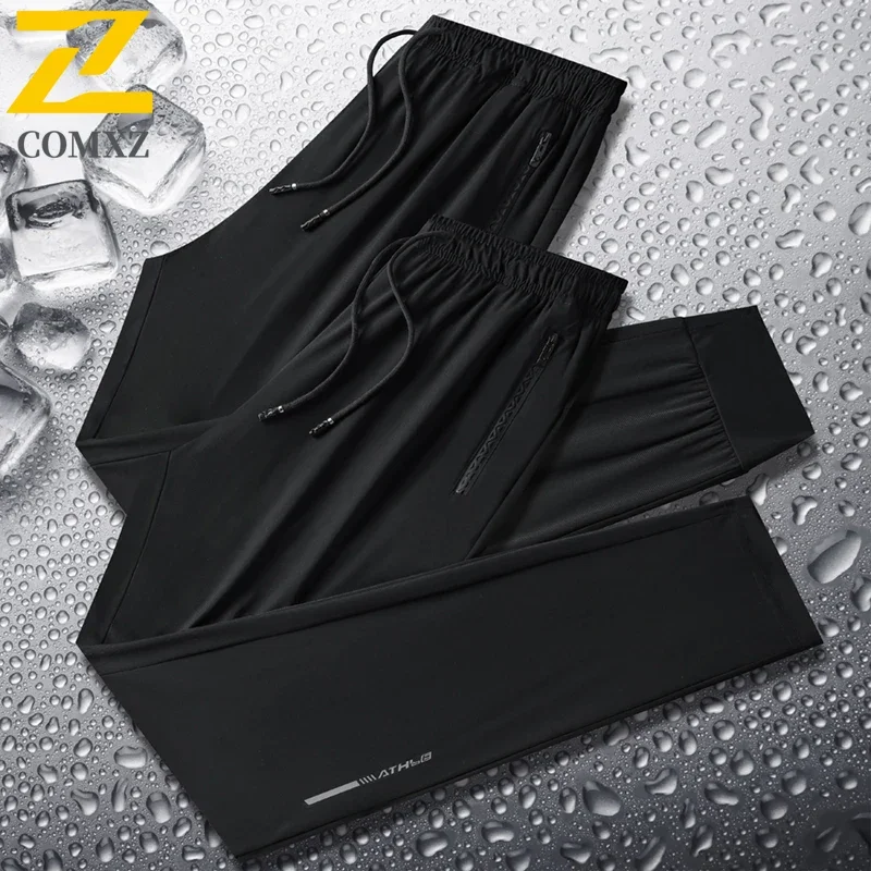 Summer Ice Silk Pants Men's Casual All-match Cool Quick-drying Sports Pants Jogger Male Outdoor Jogging Fitness Elastic Trousers 2