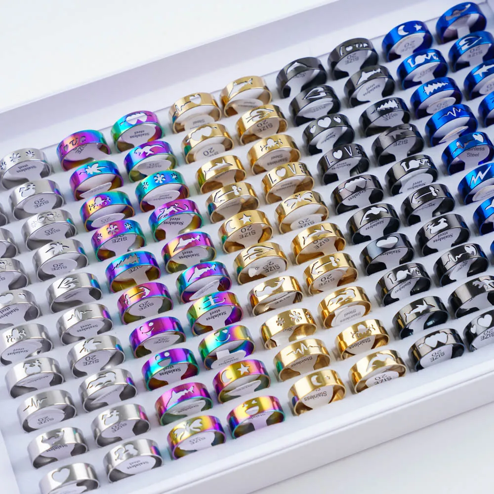 20pcs/lot Fashion Classic Hollow Stripe Luminous Stainless Steel Rings For Party Gift ring set gold color rings couples rings stainless steel ring finger ring gold color ring wedding rings wedding ring adjustable rings