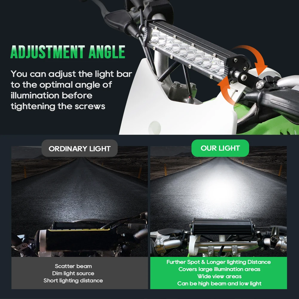 thumbnail image 2 of IUVWISN Motorcycle LED Light Bar Plug-Play 60W 2500Lm Driving Light Kit 7/8" Handlebar Universal For CRF XR RM KX KLX TTR PW SSR Apollo TAO TAO SDG Dirt Pit Bike, Light Bars 2 of 14