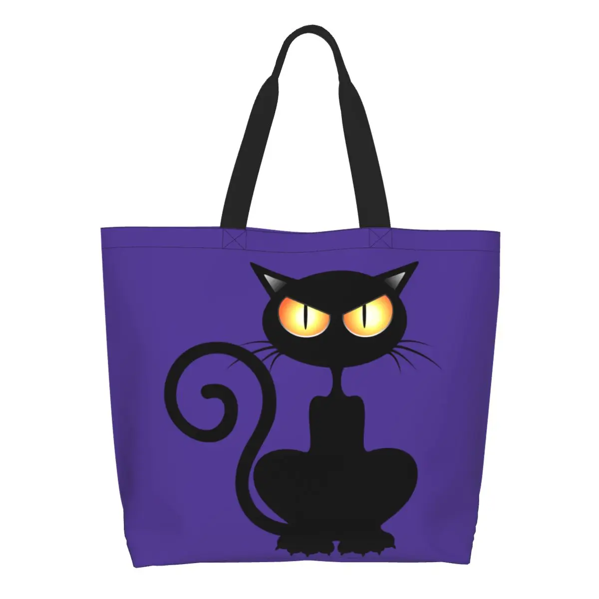 

Cute Halloween Black Cat Shopping Tote Bag Reusable Cartoon Kitten Canvas Groceries Shopper Shoulder Bag