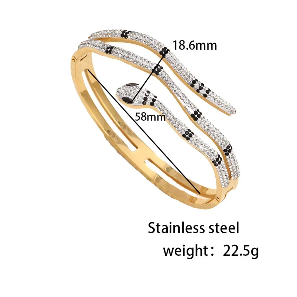 Luxurious Fully Inlaid Zircon Snake Shape Bracelets For Women Stainless Steel Bangles Birthday Party Gift Fashion Hand Jewelry 5