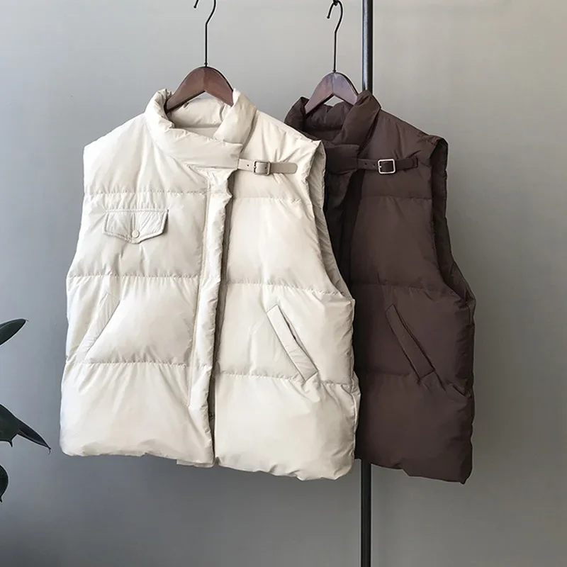 Winter New Women Warm Solid Stand Collar Vest Waistcoat Windproof Lightweight Gilet Warm Female Duck Down Coat Sleeveless Korean