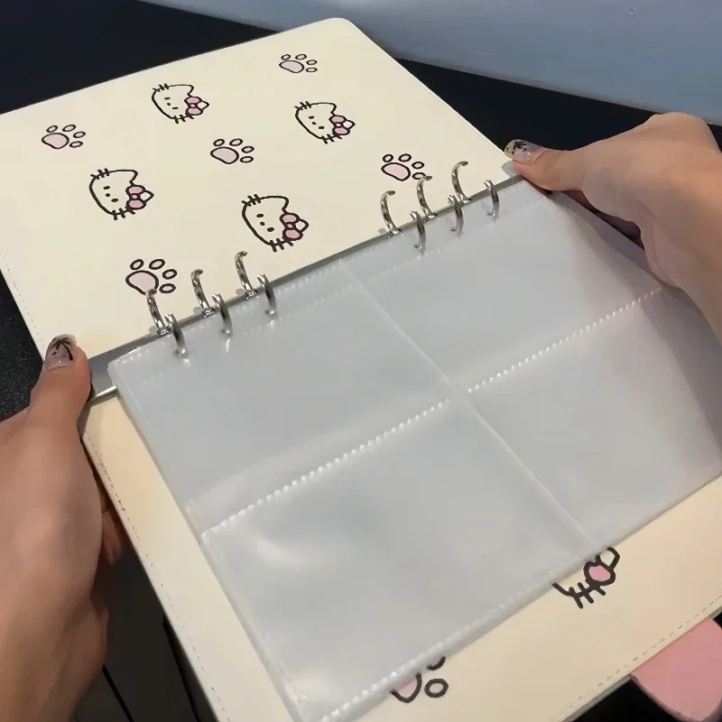 MINISO Kawaii Hello Kitty Soft Shell Photocards HolderA5 Loose-leaf Storage Book Four-square 3-inch Photo Card School Supplies
