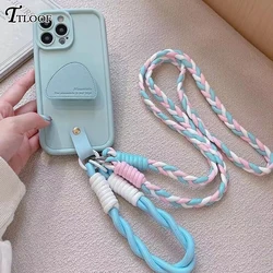 Versatile Crossbody Lanyard Wrist Strap Soft Silicone Phone Case - iPhone 15 Plus (Blue)