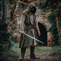 Pardessus médiéval pour hommes, tunique à capuche en lin, Cape Renfaire, cosplay LARP Ranger 4