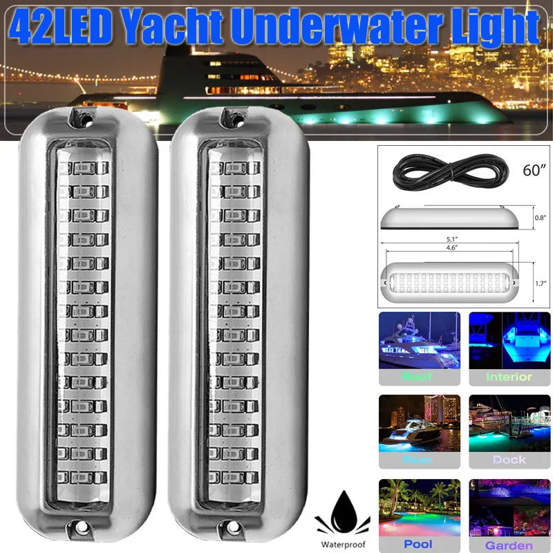 42 LED Stainless Steel Marine Navigation Light 80W Underwater Pontoon For Boat IP68 Waterproof Yachting Ship Fishing Night Lamp marine boat lights