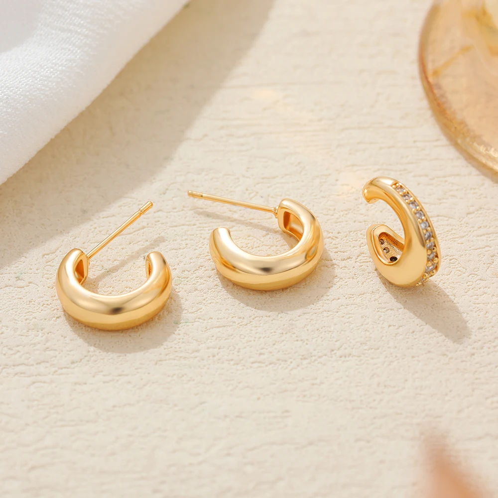 3PCS/set Glossy Mini C-shape Hoop Earrings Inlaid Cubic Zirconia Tiny Earclip  Clip Earring for Ear Cartilage Trend Jewelry Aros