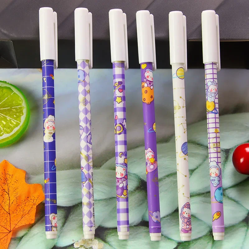 

12/60 Pcs Creative Purple Space Bear Gel Pens Cap-type Signature Pen Cute Stationery for Office Students Office Supplies