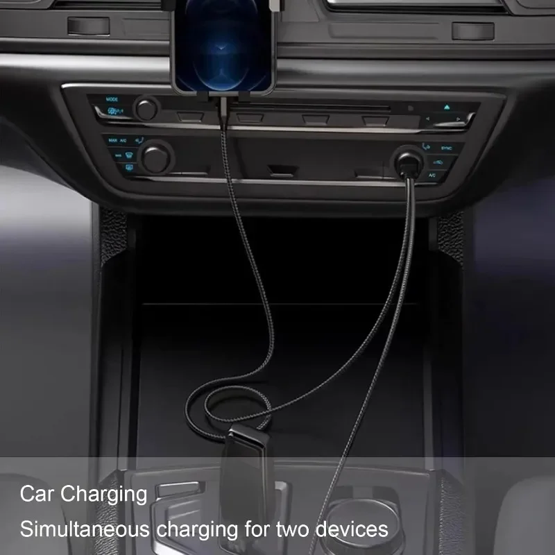 Dual USB-C Splitter Cable with 6A Fast Charging & High-Speed Data Transfer - Durable Nylon Cord Charger