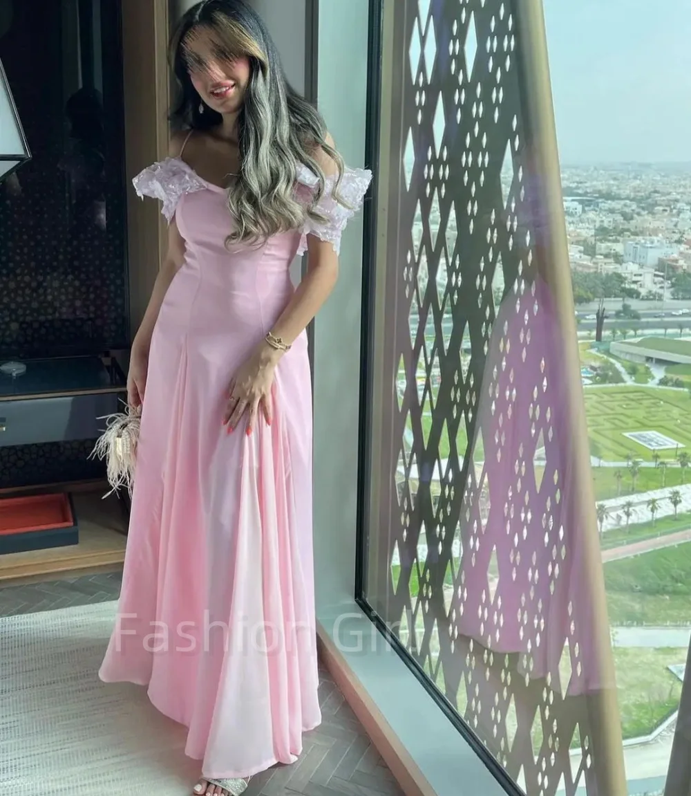 

Elegant Pink Chiffon Off The Shoulder Ankle Length Prom Dresses Formal Occasion Dresses Women's Temperament Evening Dresses