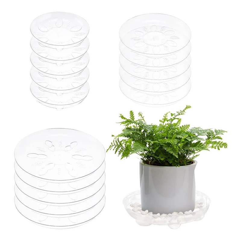 

15 Pcs Heavy-Duty Plant Saucers With Feet 6In 8In Clear Plastic Plant Drip Trays, Flower Pot Water Catchers