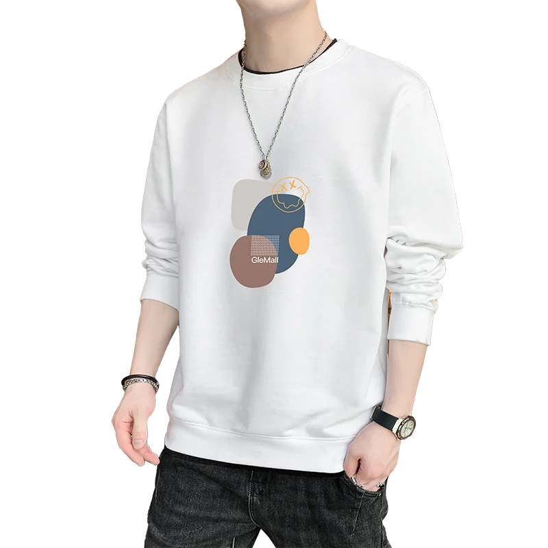 Autumn Winter Men's Solid Round Neck Pullover Letter Print Long Sleeve Patchwork Sports Hoodies Casual Loose Office Lady Tops