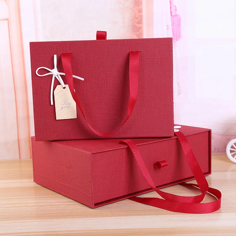 Cardboard-Packaging-Box-Ribbon-Drawer-Packing-Boxes-with-Handle-Red ...