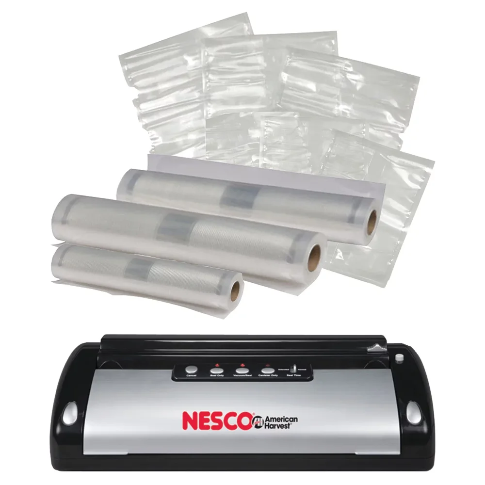 

NEW Nesco VS-02 Vacuum Sealer (130-Watt; Black & Silver) & Vacuum Sealer Bag Variety Pack sealer machine