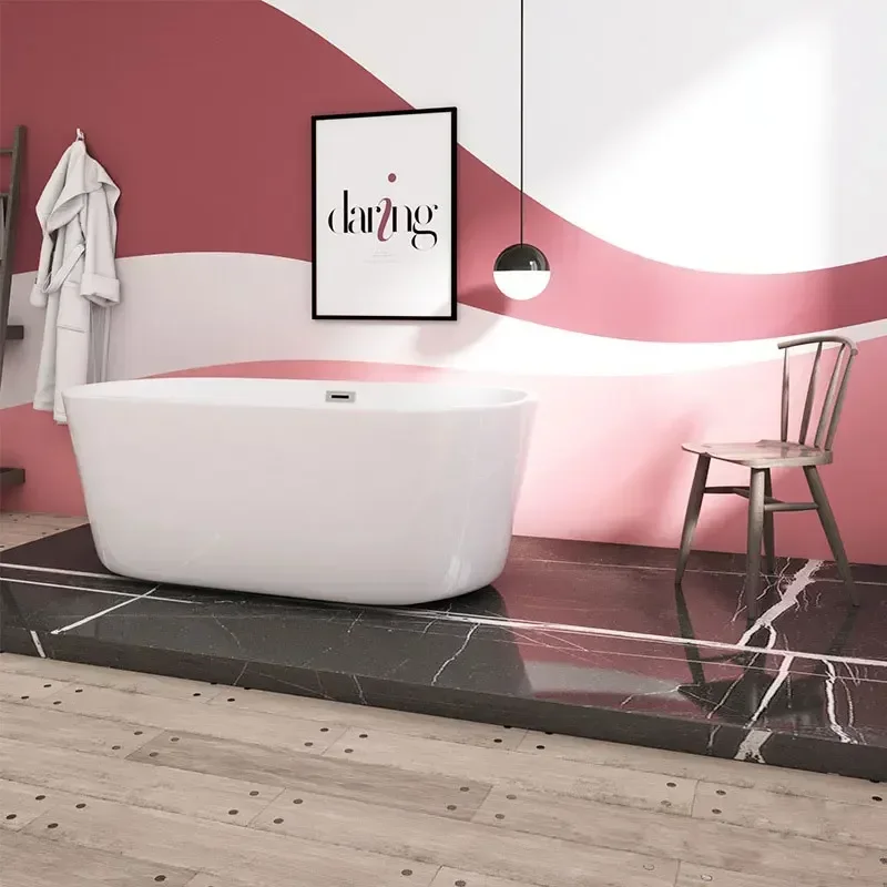 Round Bathtub, Acrylic Freestanding Bathtub, Contemporary Soaking White Tub, with Drain for Easy Clean 3