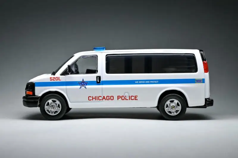 

596 Model 1/64 Express VAN Chicago Police Department painting Collection die-cast alloy car model display gift