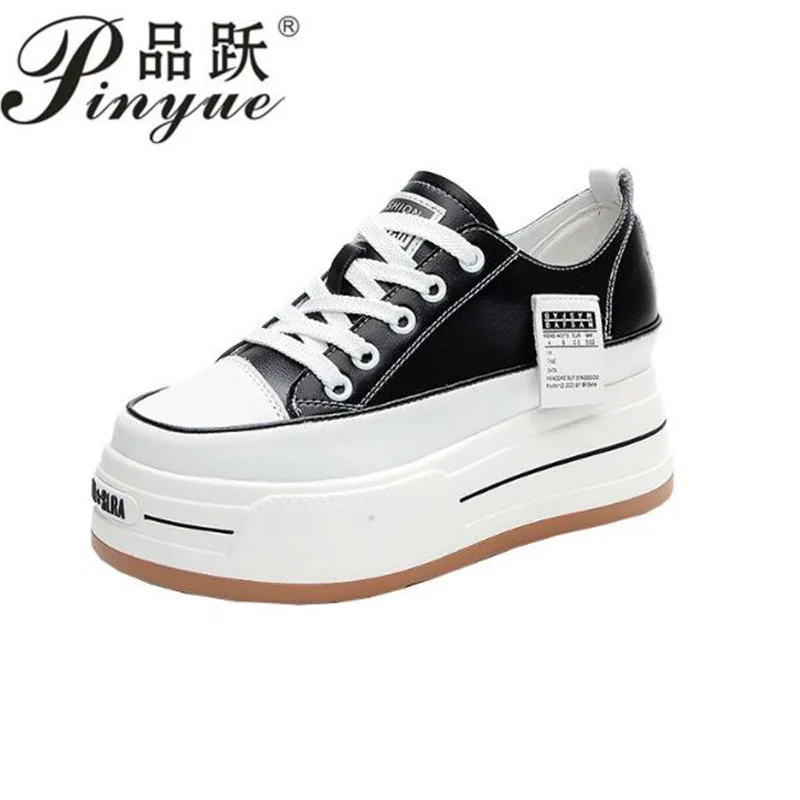 

2023 New 8cm Increase Height Genuine Leather Women Shoes White Fashion Outdoor Platform Wedge Sneakers Women Summer Shoes