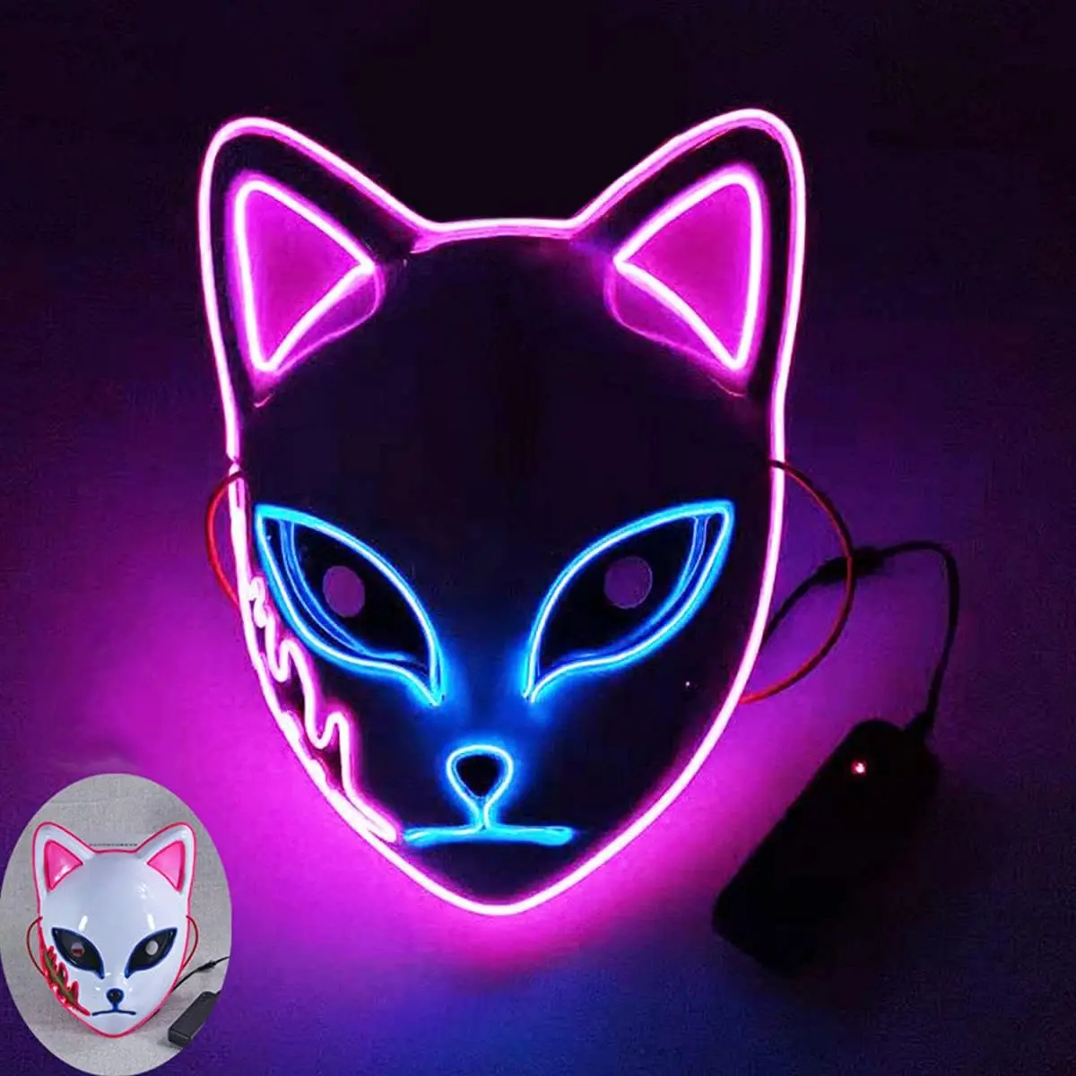 

LED Cosplay Mask Japanese Anime Demon Slayer Anime Photography Props Toy LED Lighted Cat Face Mask Halloween Cosplay Kitsune Mas