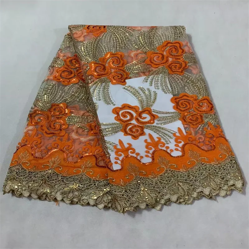 

High Quality African Embroidery Guipure Cord Lace Fabric Nigerian Sequins Water Soluble Lace Fabric For Sewing Women Dresses