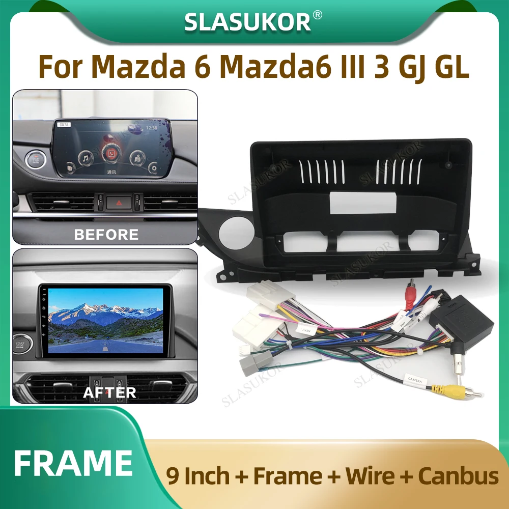 

9 Inch Car Radio Fascia For Mazda 6 Mazda6 III 3 GJ GL 2018-2021 Car Radio Panel Player Audio Frame Dashboard Mount Kit Wire
