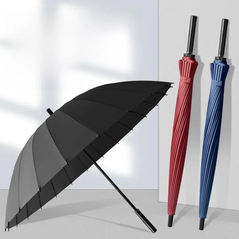 Thiened Carbon Steel 24-Bone Umbrella Windproof Long Handle Double Size for Men And Women Special for Heavy Rain