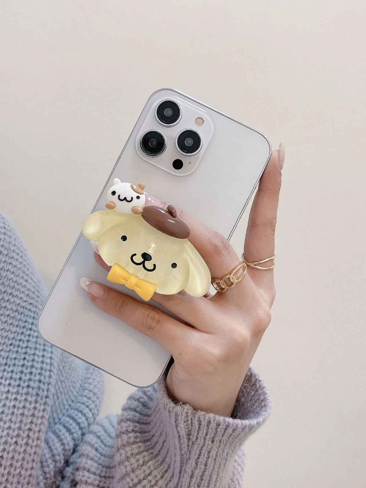 Kawaii Cinnamorolls Luminous Phone Air Cushion Holders Cute Kuromis Phone Back Sticker Holder Couple Desktop Drama Tracking Tool