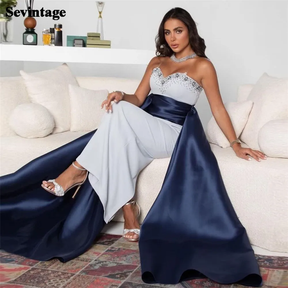 

Sevintage Modest Saudi Arabic Mermaid Prom Gowns Strapless Sequineds Sweep Train ballkleider Women Evening Gowns Outfits 2023