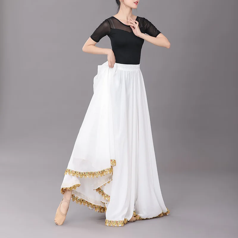 Women Flamenco Dresses Flamenco Belly Dance Chiffon 13 Color Solid 720 Degree Pendulum Skirt Gypsy Long Skirts