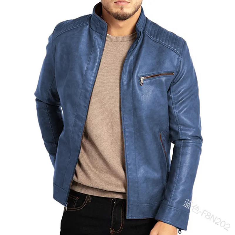Men's PU Leather Jacket Stand-Up Collar Punk Motorcycle Style Fashion European American Teenagers Male Outerwear 4