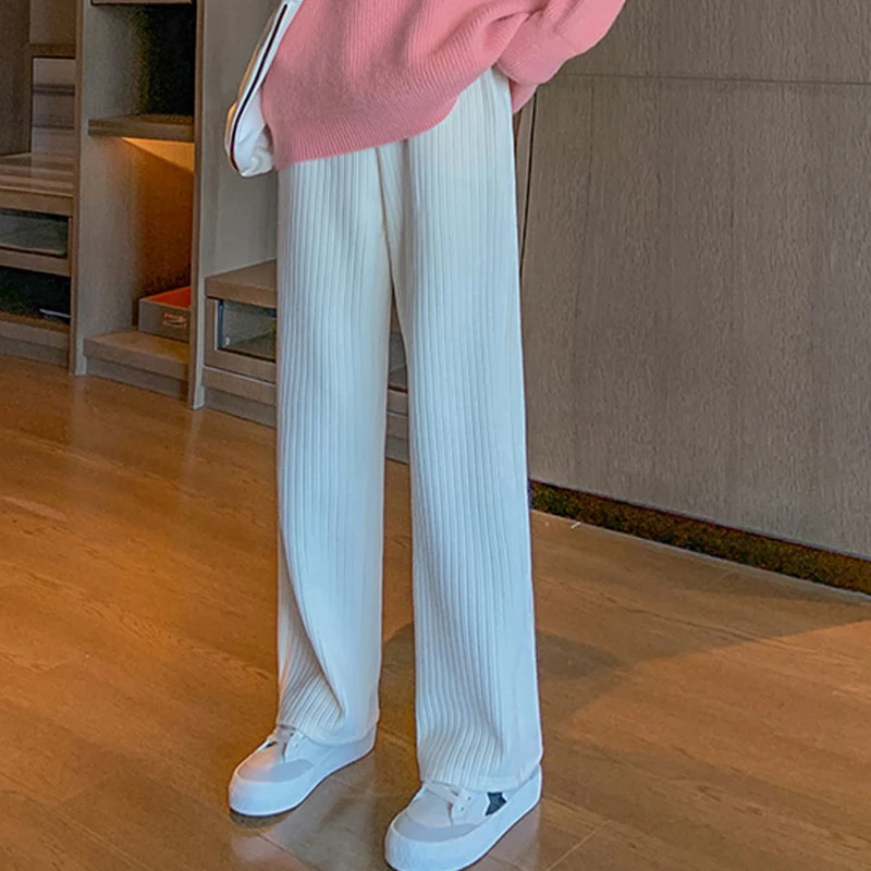 

Winter High Waist Wide Leg Pants Soft Warm Thick Fleece Long Pants Casual Women Pants Autumn Loose Female Trousers Clothes 24181