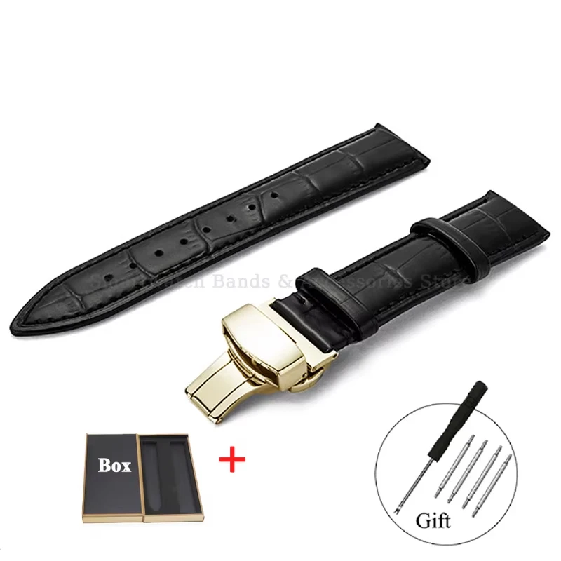 Luxurious Leather Watch Strap with Universal Metal Butterfly Clasp - Multiple Size Options Available