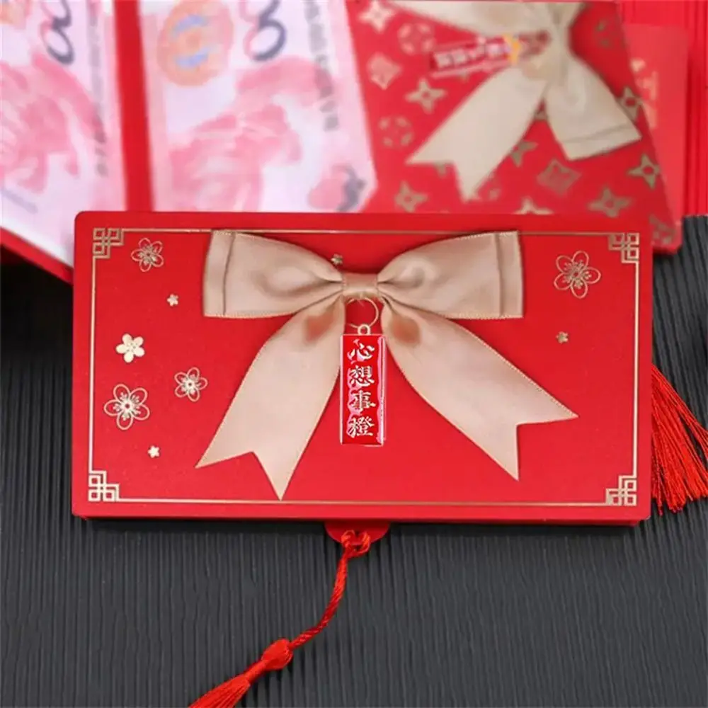 

2pcs Foldable Folding Red Envelopes Tassel with Bow Knot Gift Money Bag Hot Stamping Stretch Style Lucky Money Bag
