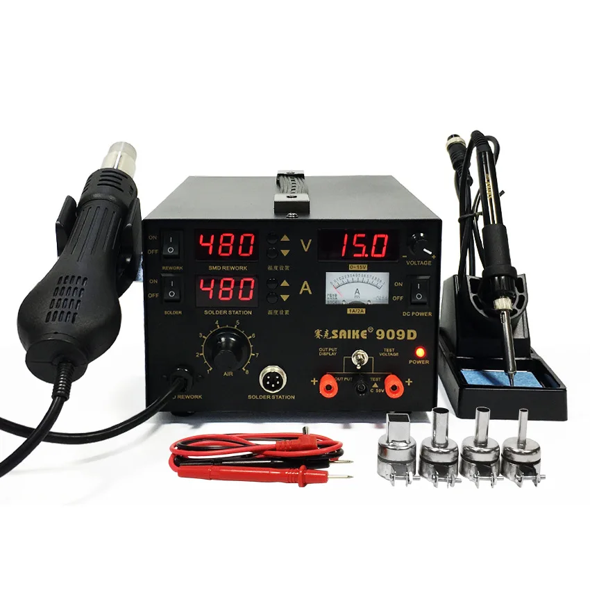 SAIKE 909D hot air gun reworking station solder station power supply 3 and 1 220V 110V