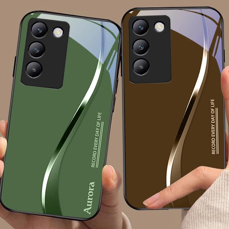 Two-Tone Striped Black Tempered Glass Phone Case