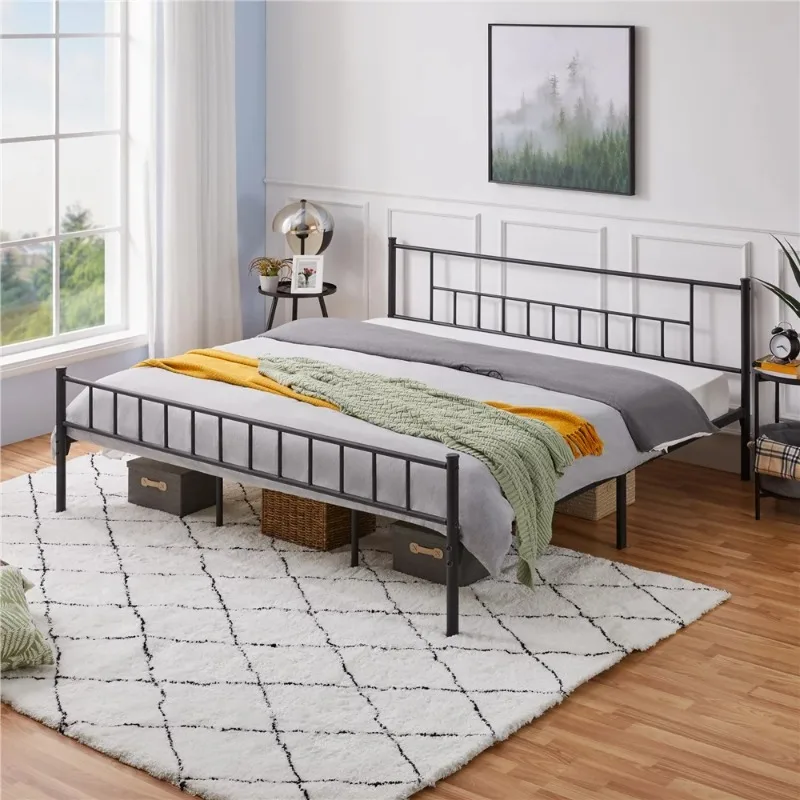 

Easyfashion Jorge California King Metal Platform Bed with Spindle Headboard and Footboard, Black