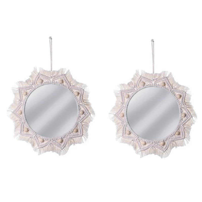 

2 шт. ручной работы гобелен зеркало для макияжа Зеркала настенное зеркало компактное богемное украшение для дома спальни