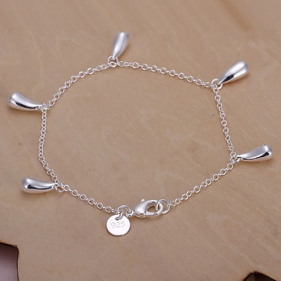 

Charms Drop Pendant Silver Color Jewelry Fashion Beautiful Bracelet for Women Lady Wedding Free Shipping Nice Gift