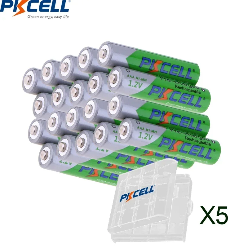 

PKCELL 20PC AAA Precharge Battery 1.2V NIMH AAA Rechargeable Batteries 3a Battery 850MAH with 5PC Battery Box for AAA Batteries