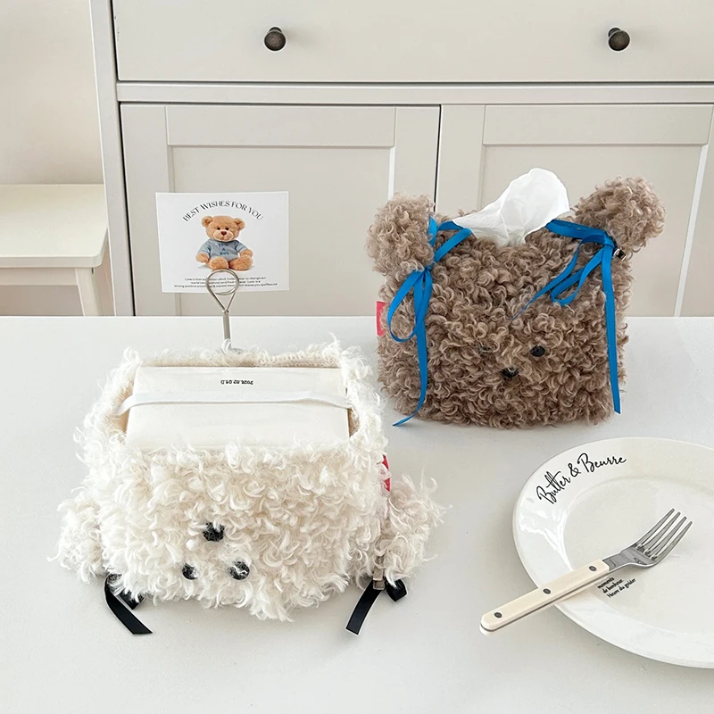 Cute Plush Puppy Tissue Box Car Home Kawaii Plush Tissue Boxes Removable Tissue Storage Container Desktop Paper Organizer New 5