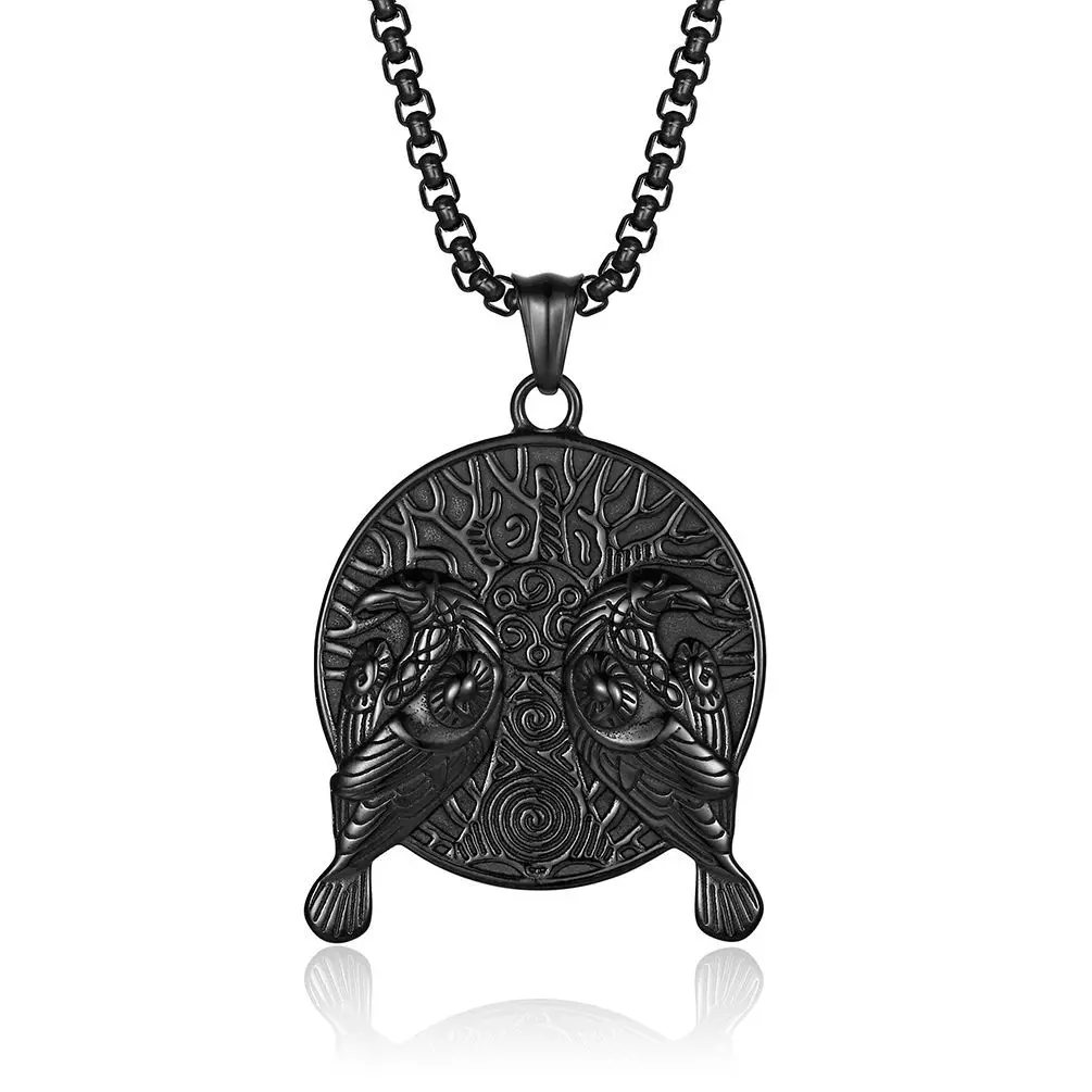 PSJ Jewelry Vintage Viking Cow Design Pendant Titanium Stainless Steel Necklace for Men