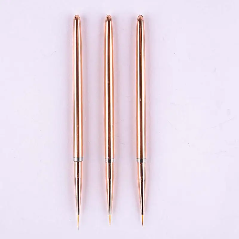 Rose Gold Nail Art UV Gel Liner Painting Brushes Drawing Flower Striping Design Manicure Tools Kits 7/9/11mm 3