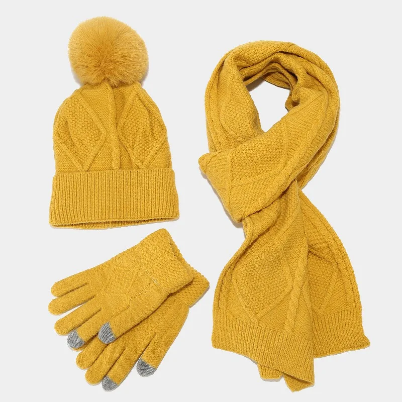 

Womens Scarf Sets Winter Hat Scarf Gloves Knitted Keep Warm Scarves Simple Solid Color Clothes Accessories Thick Soft Scarf Set