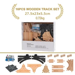 Wooden Railway Track Expansion Set - Premium Beech Wood Train Tracks (16pcs set)