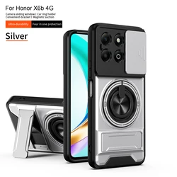 Military Armor Magnetic Phone Case with Camera Protection and Foldable Holder for Honor X6B (SJia - Silver)