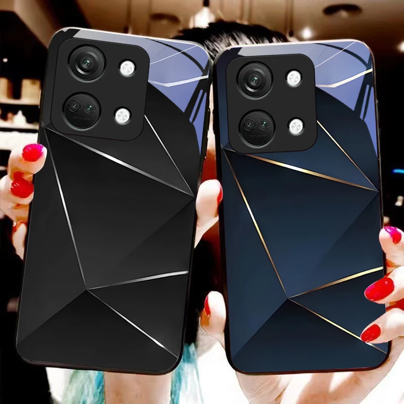 Geometric Prism Black Tempered Glass Hard Shell Phone Case