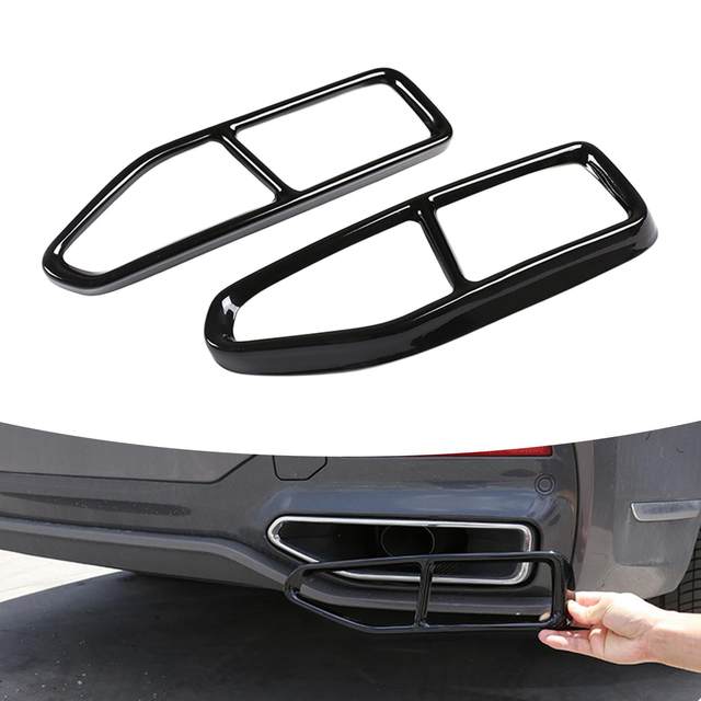 2x Tailpipe Trim Frame Decoration Cover Rustproof Glossy Black Exhaust Pipe 2x Tailpipe Trim Frame Decoration Cover Rustproof Glossy Black Exhaust Pipe