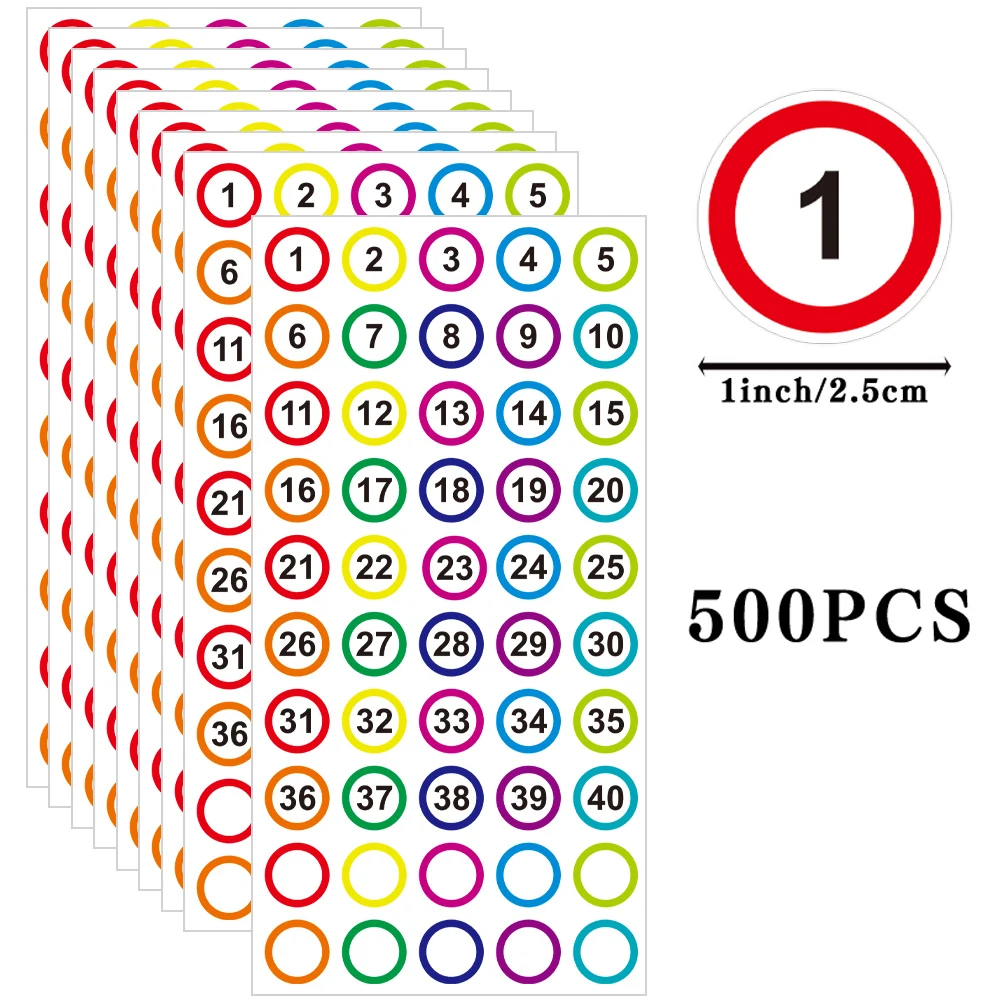 

500 PCS Polka Dot Labels 1-40 Numbers Stickers School Learning Decorations for Office Classroom Organizing Self-Adhesive Labels